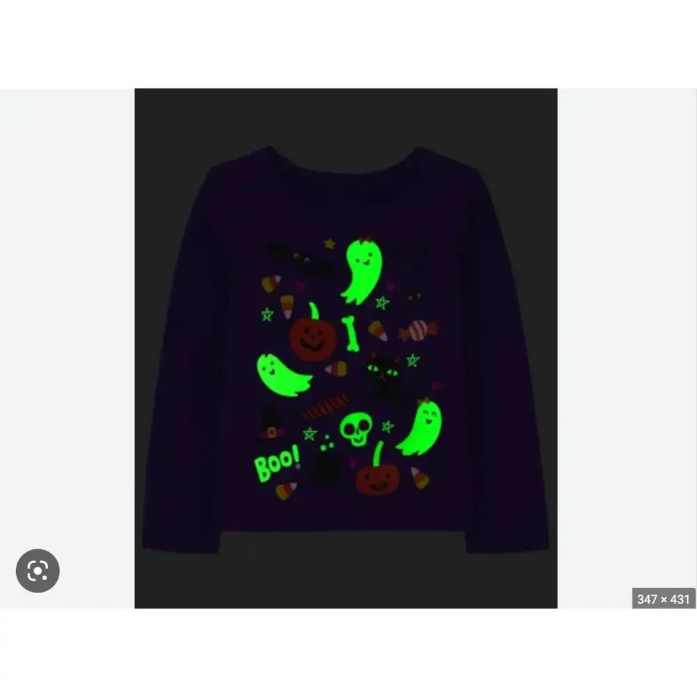 NWT Children's Place Girls Purple Glow Halloween Doodle Graphic Tee